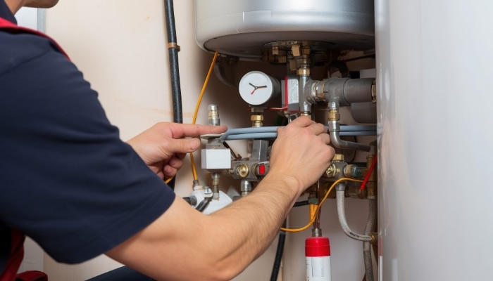 Technician Working On Electric Water Heater
